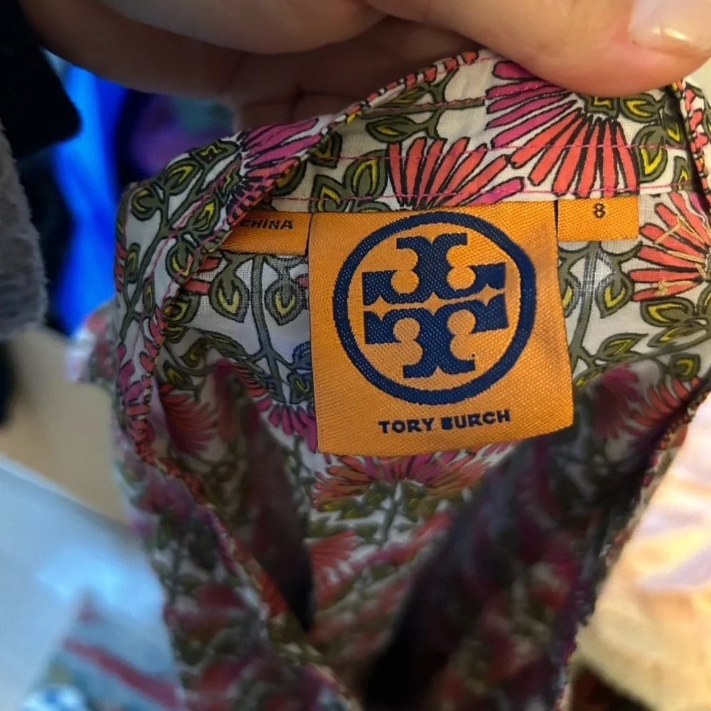 Tory Burch Pink Green Floral-Print Long Sleeve Tunic